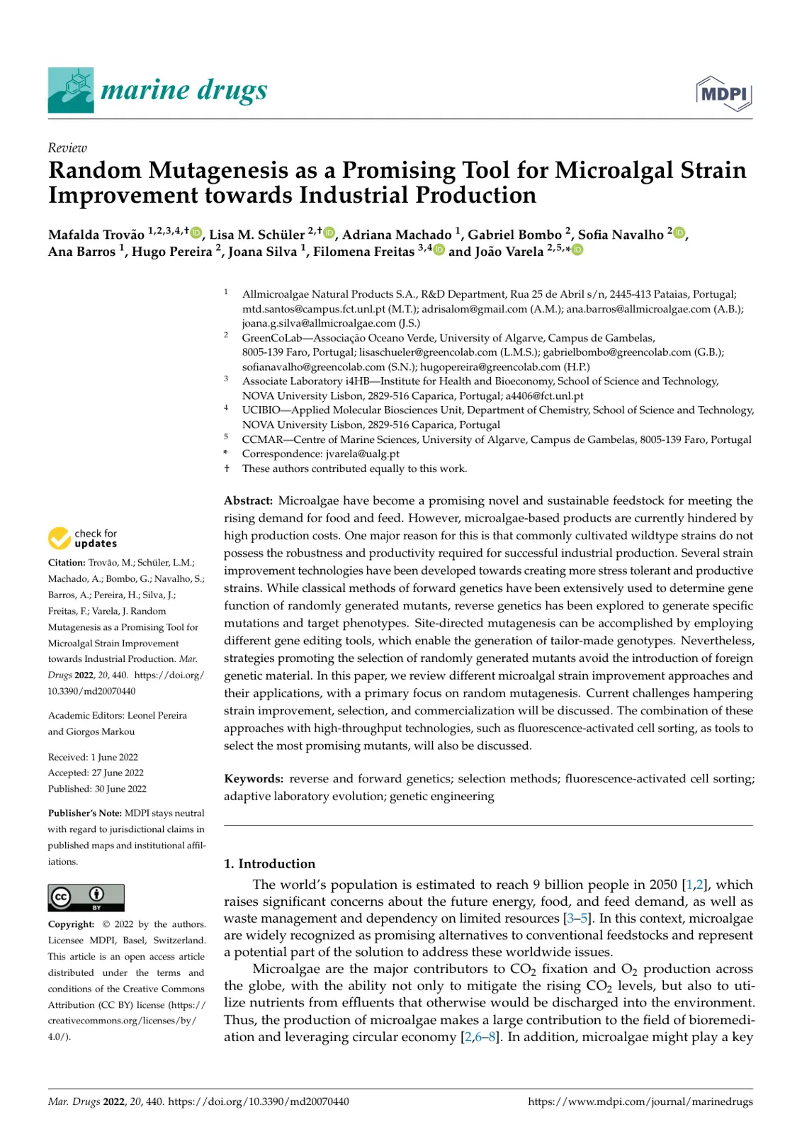 غلاف تقرير Random Mutagenesis as a Promising Tool for Microalgal Strain Improvement towards Industrial Production