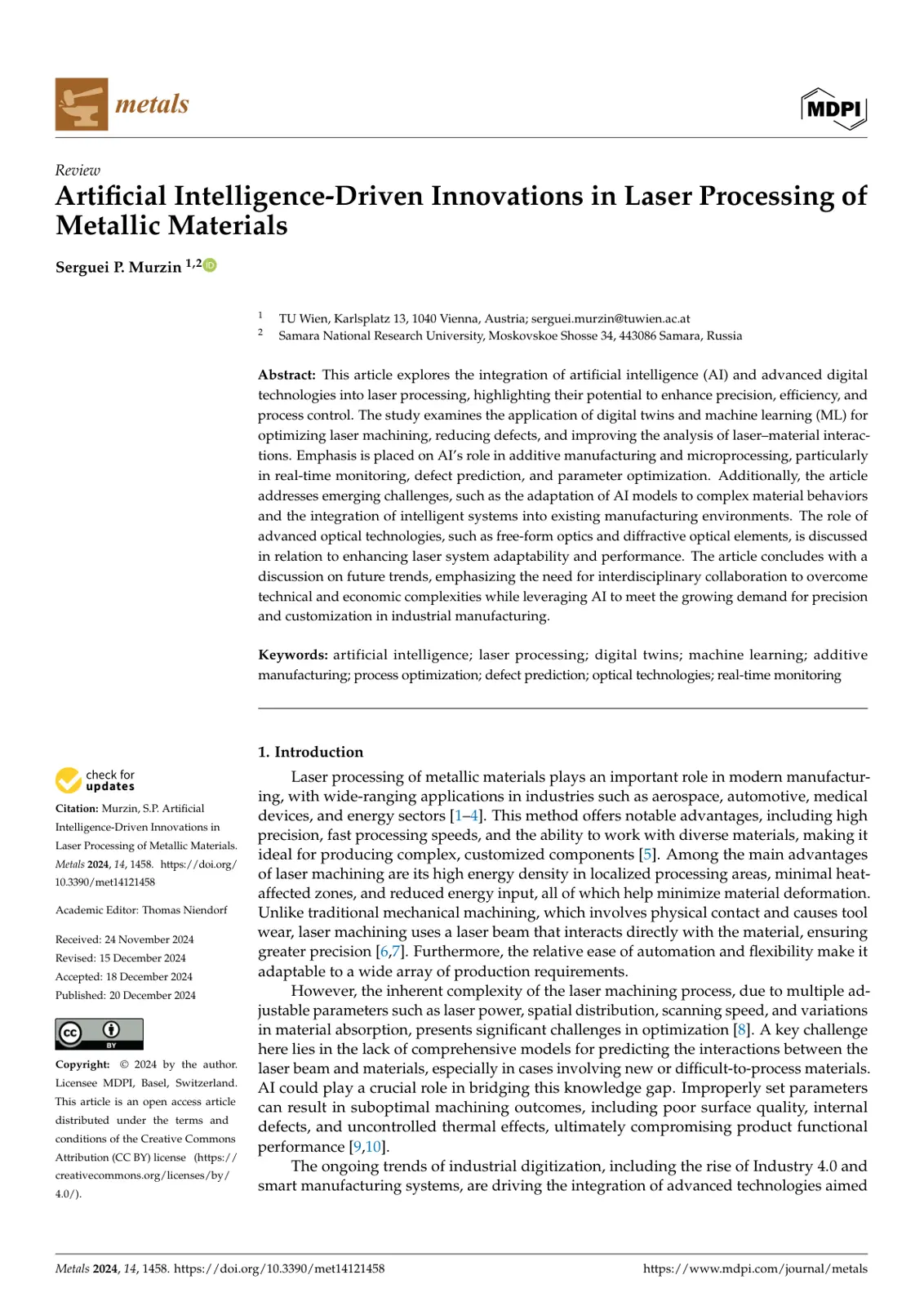 غلاف تقرير Artificial Intelligence-Driven Innovations in Laser Processing of Metallic Materials