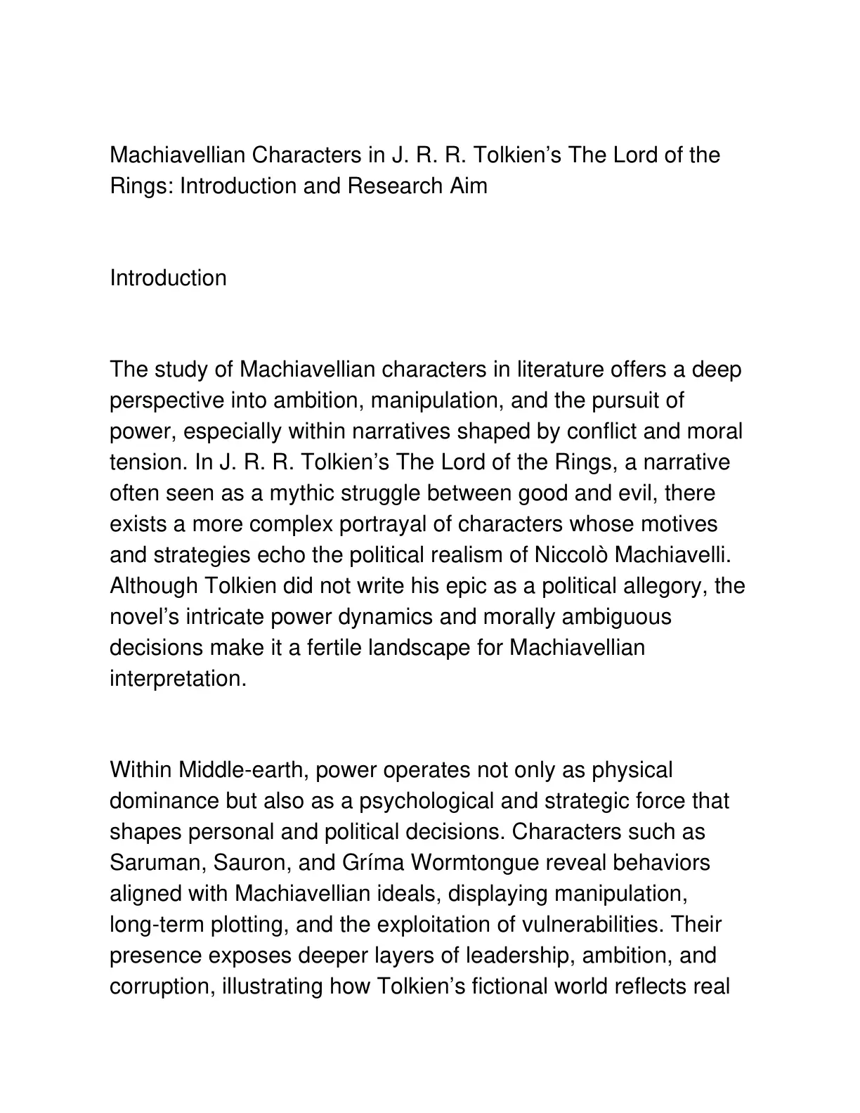 غلاف تقرير Machiavellian Characters in J. R. R. Tolkien's The Lord of the Rings