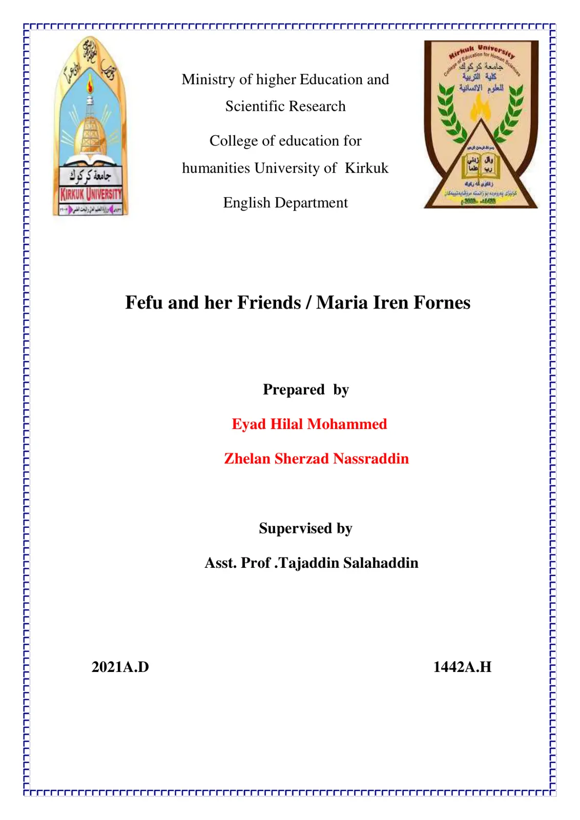 غلاف تقرير Fefu and Her Friends / Maria Iren Fornes