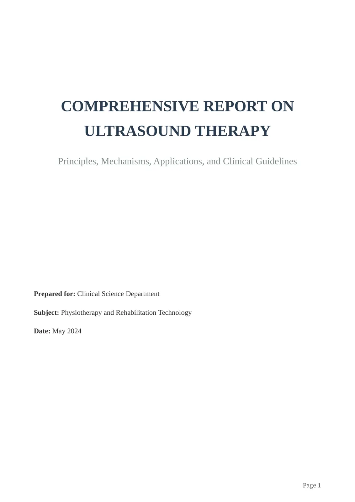 غلاف تقرير COMPREHENSIVE REPORT ON ULTRASOUND THERAPY