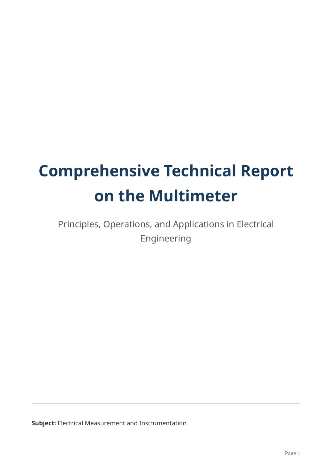 غلاف تقرير Comprehensive Technical Report on the Multimeter