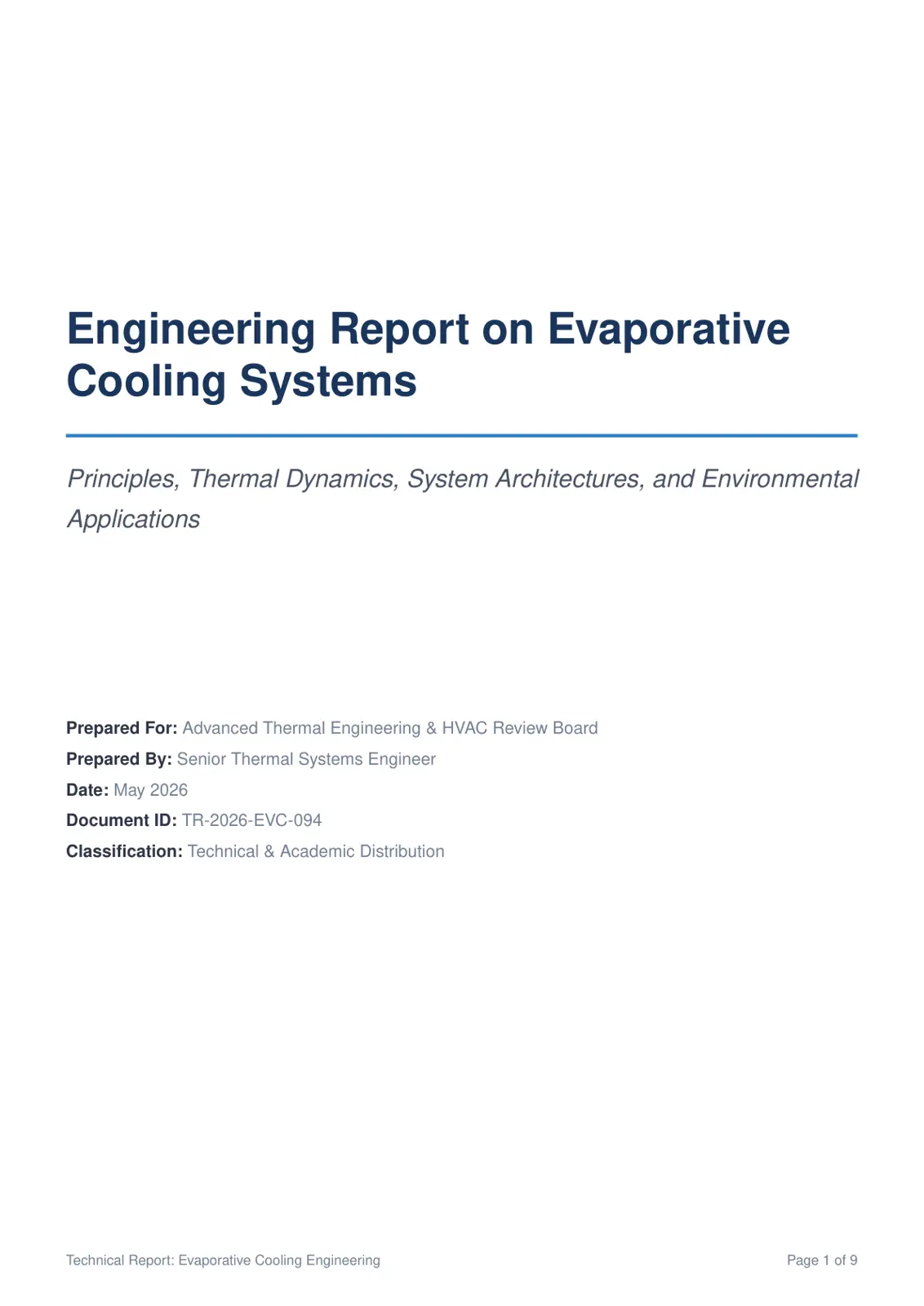 غلاف تقرير Engineering Report on Evaporative Cooling Systems
