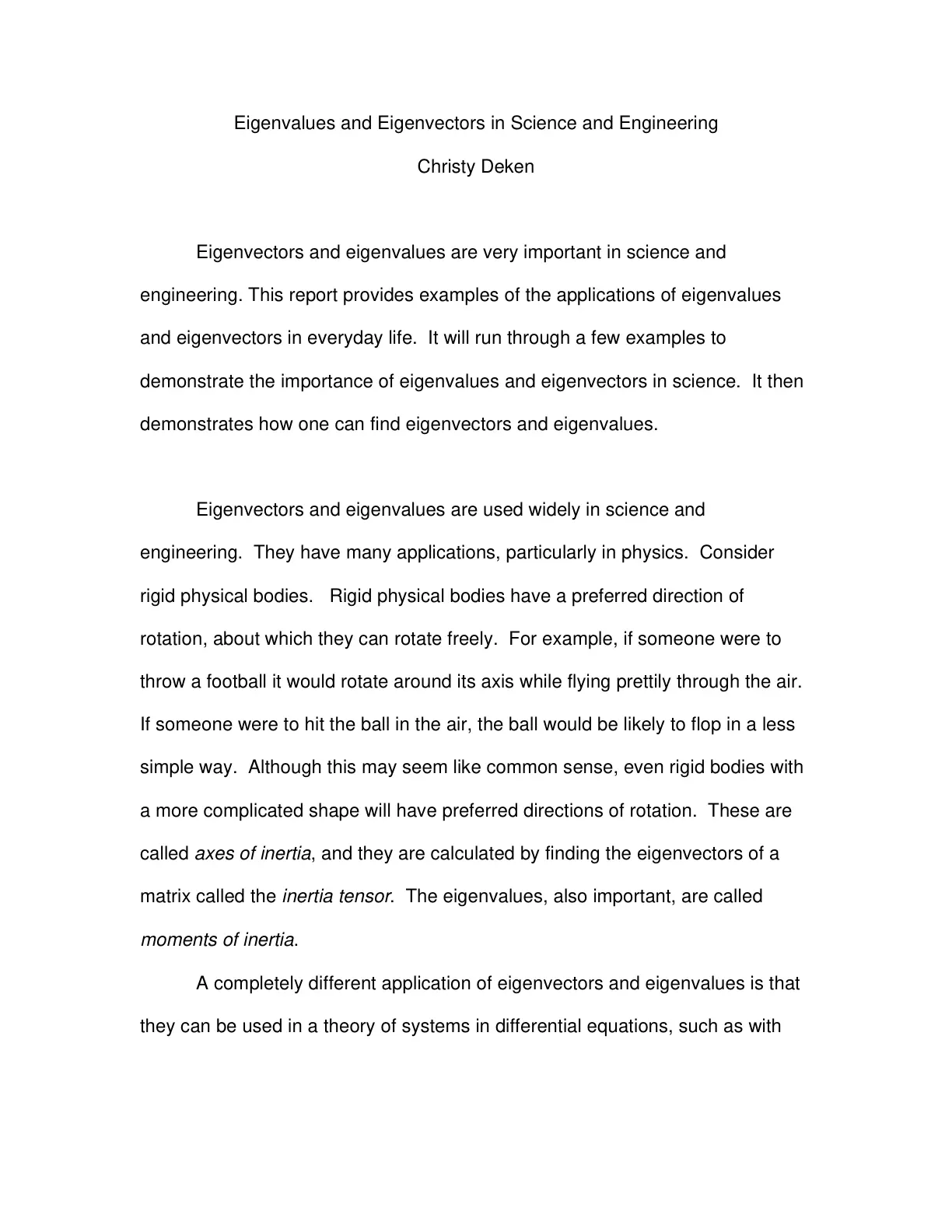 غلاف تقرير Eigenvalues and Eigenvectors in Science and Engineering