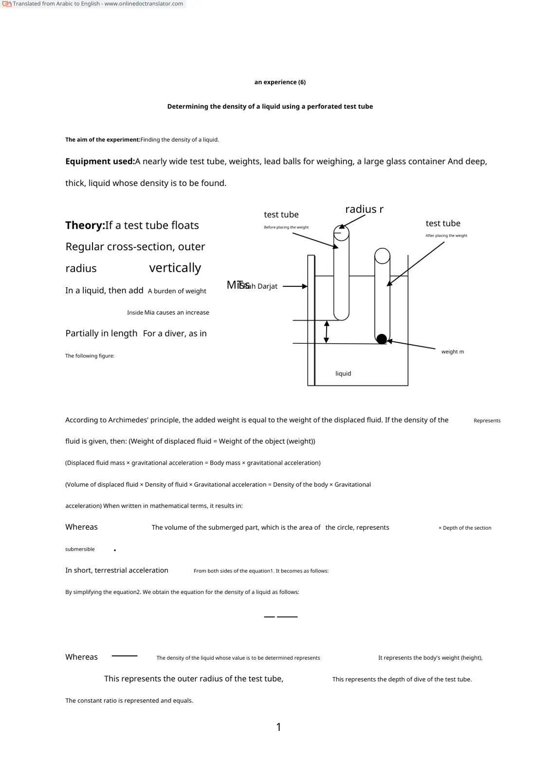 غلاف تقرير Determining the Density of a Liquid Using a Perforated Test Tube