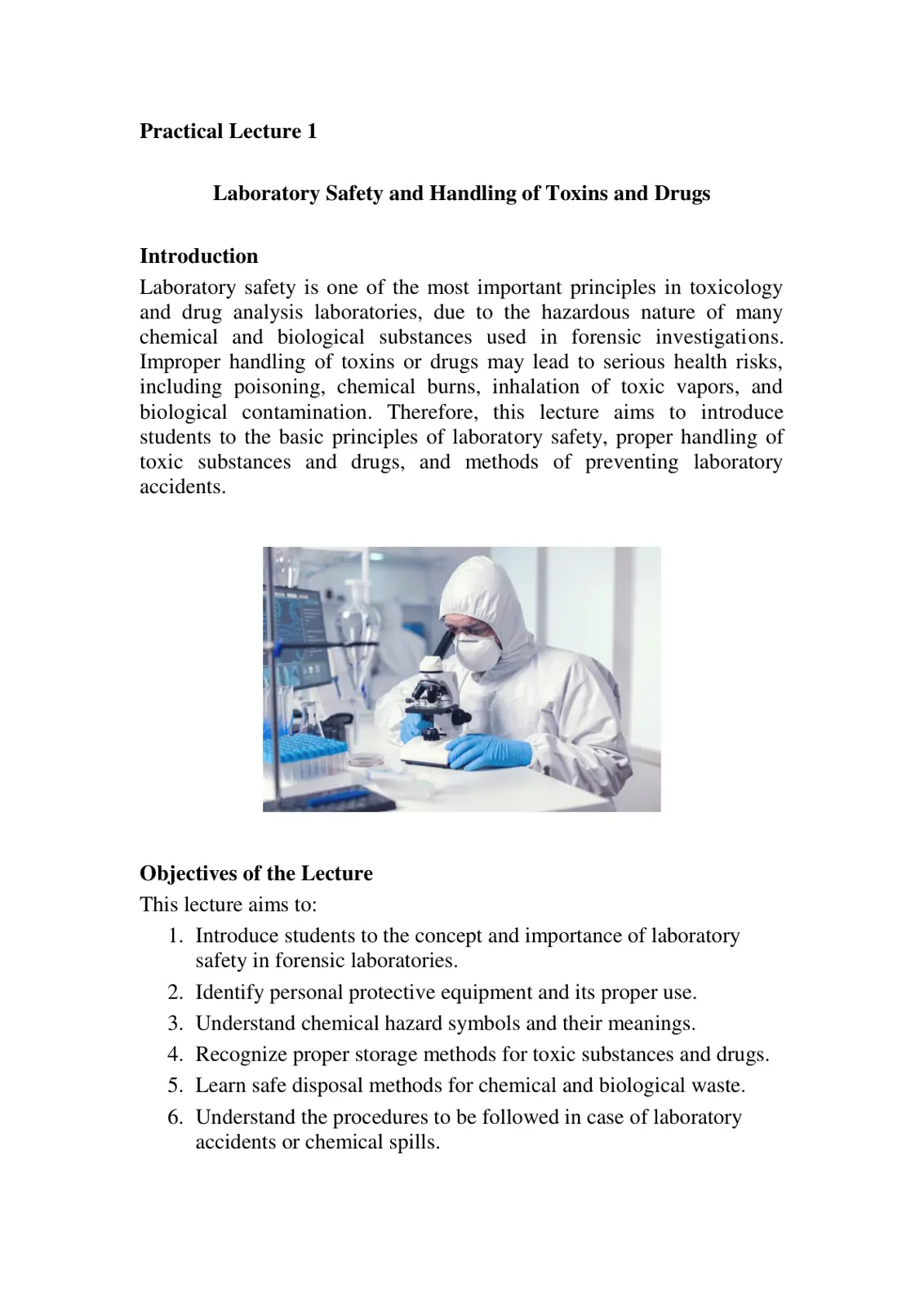 غلاف تقرير Practical Lecture 1: Laboratory Safety and Handling of Toxins and Drugs