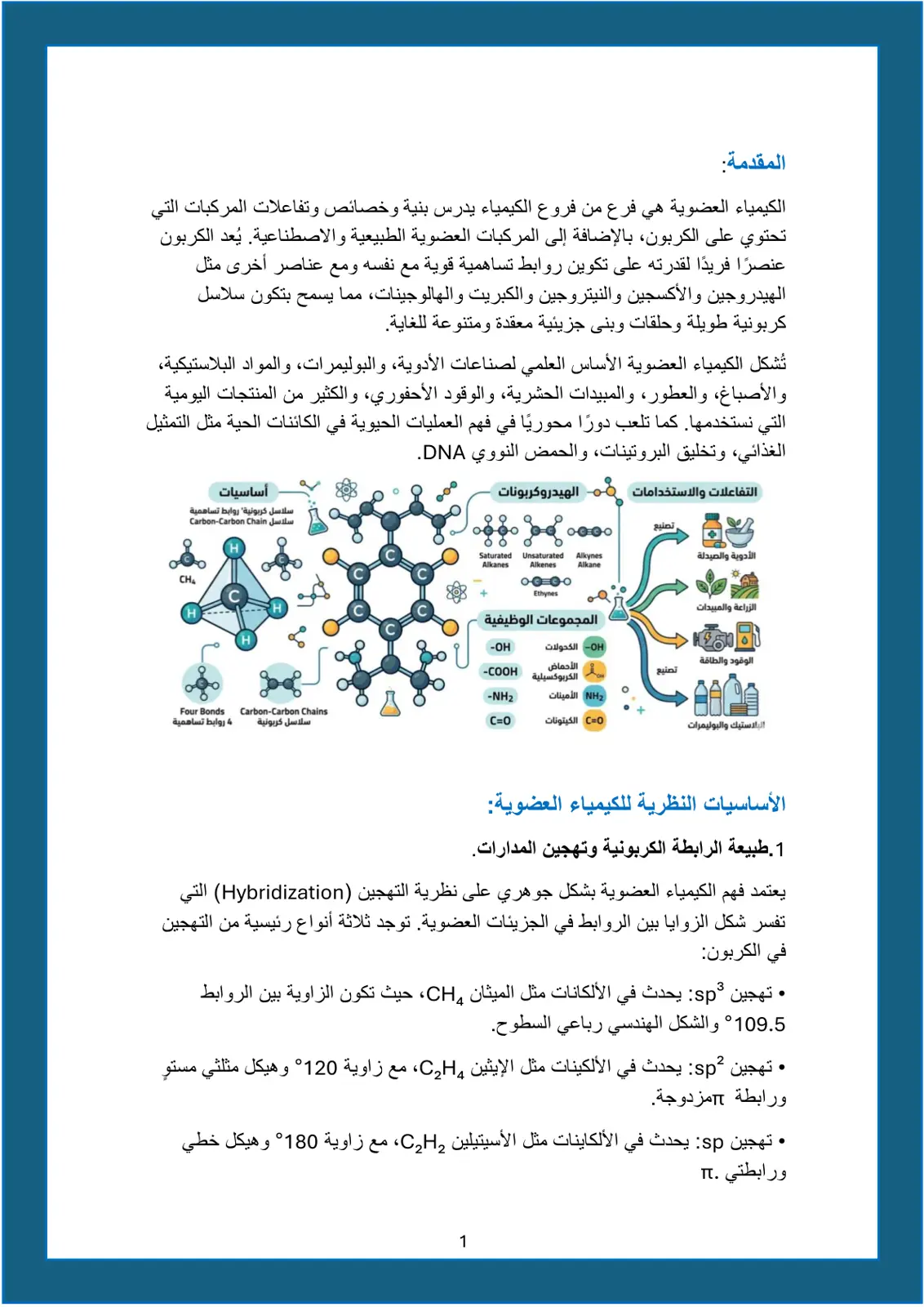 غلاف تقرير مقدمة في الكيمياء العضوية