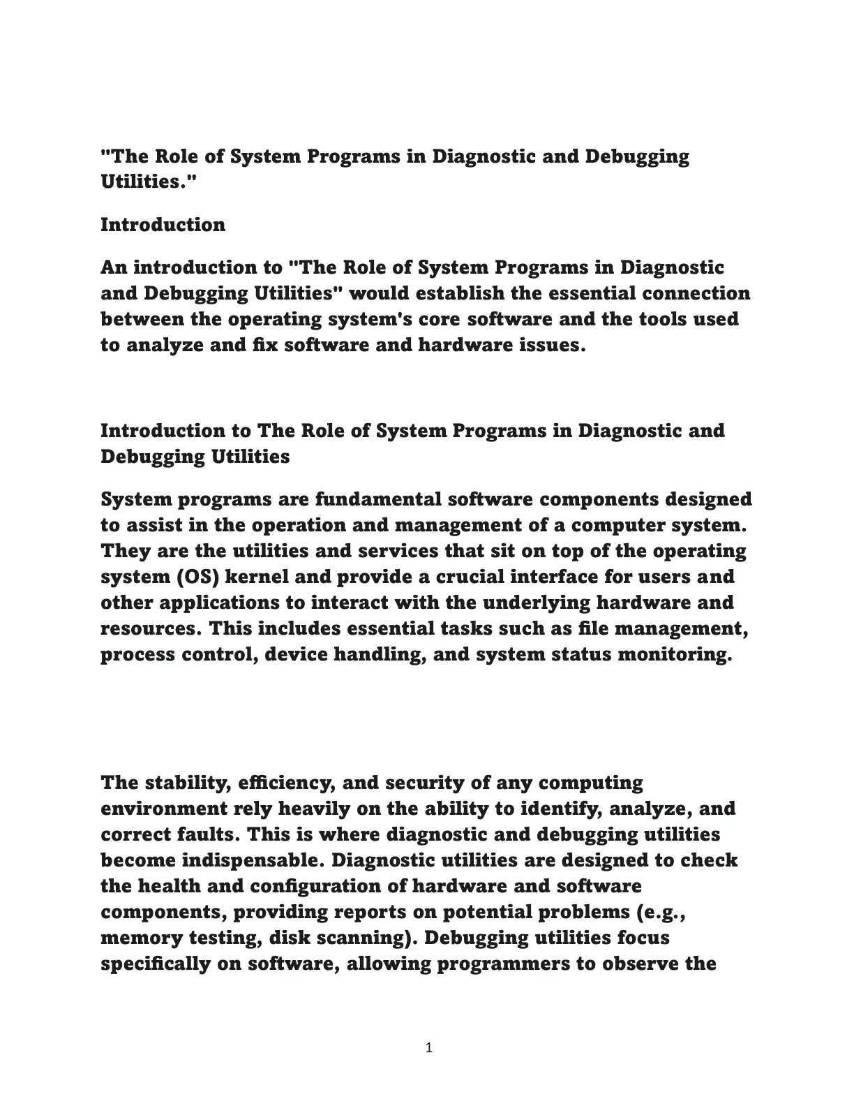 غلاف تقرير The Role of System Programs in Diagnostic and Debugging Utilities
