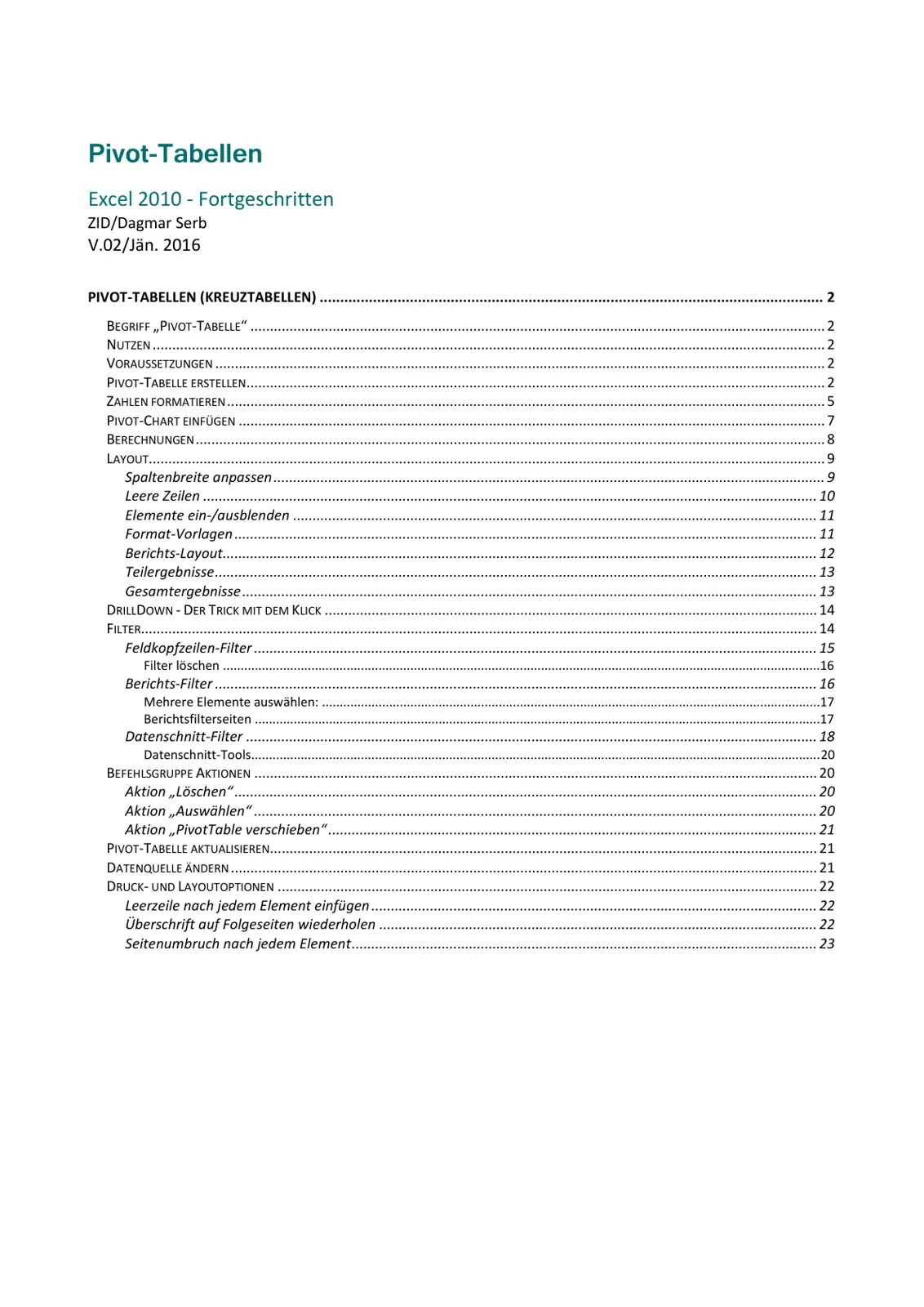غلاف تقرير Pivot-Tabellen Excel 2010 Fortgeschritten