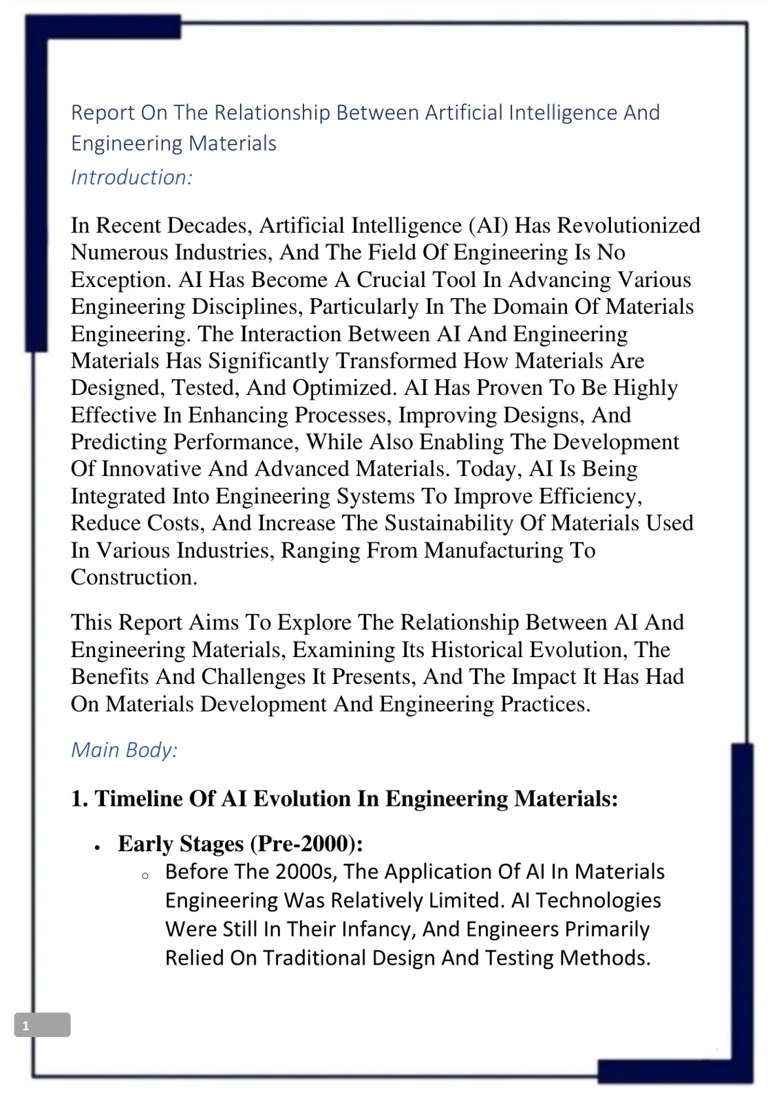 غلاف تقرير Report On The Relationship Between Artificial Intelligence And Engineering Materials