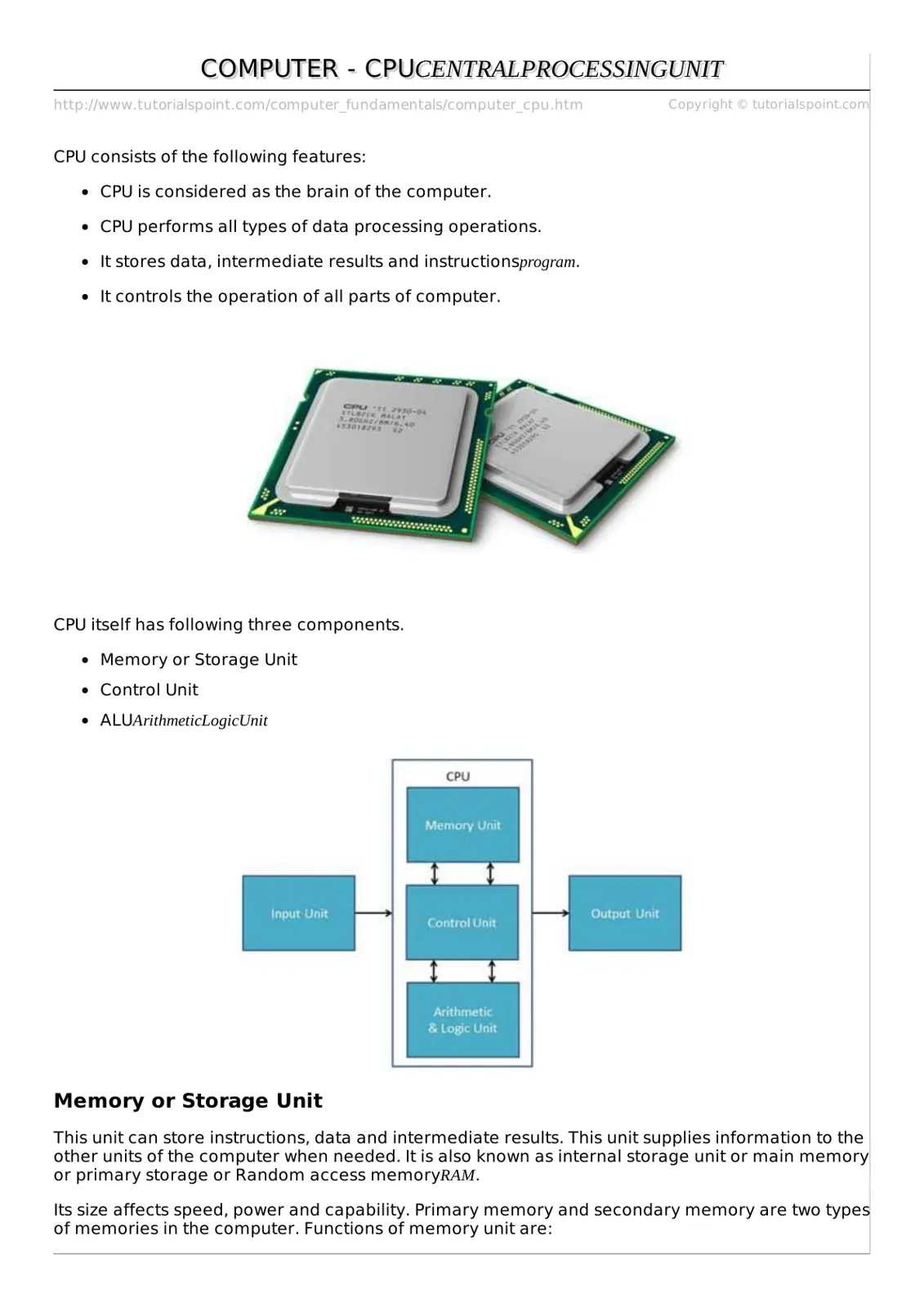 غلاف تقرير COMPUTER - CPU CENTRAL PROCESSING UNIT