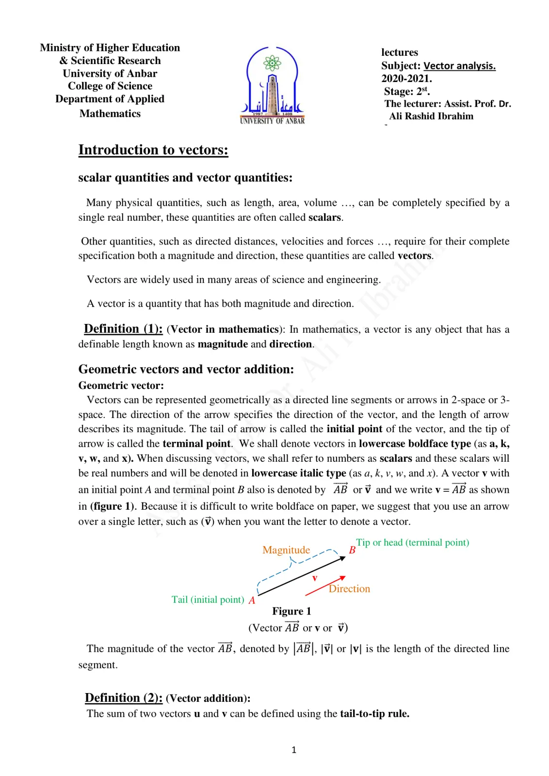 غلاف تقرير Vector analysis