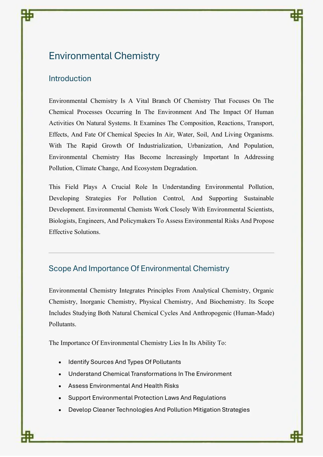 غلاف تقرير Environmental Chemistry