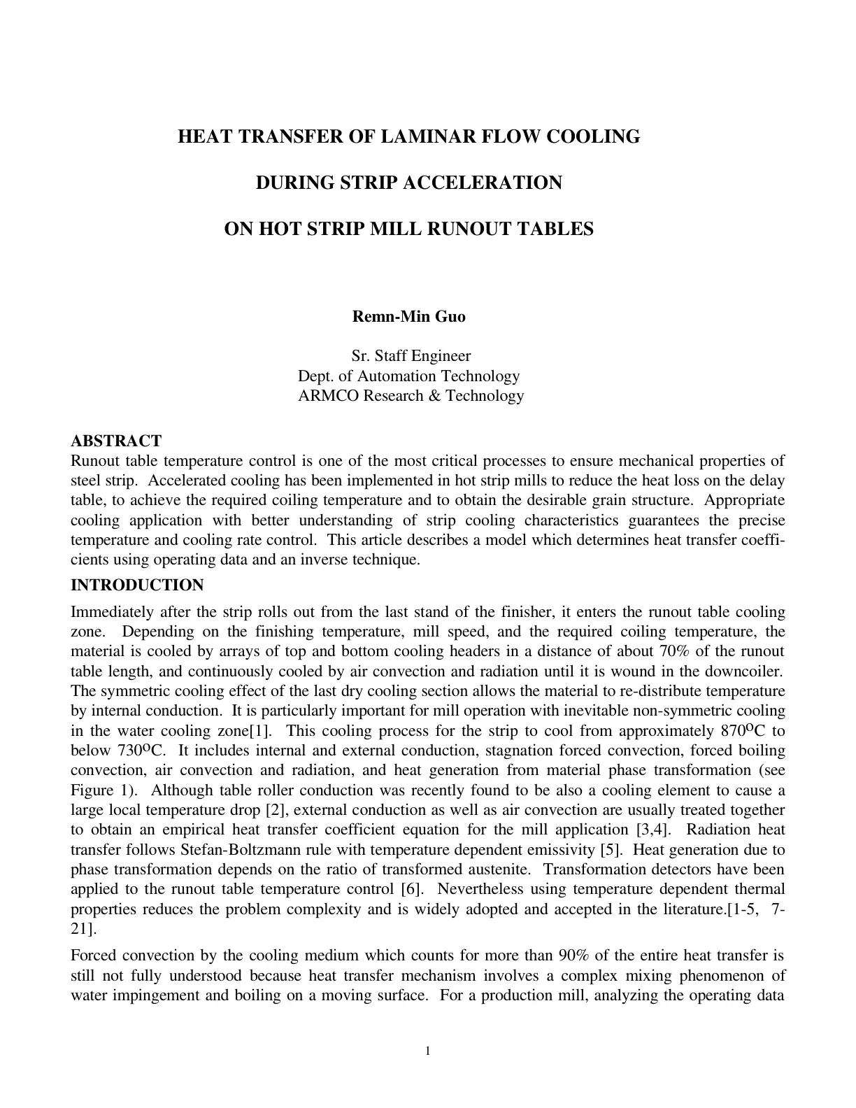 غلاف تقرير Heat Transfer of Laminar Flow Cooling During Strip Acceleration on Hot Strip Mill Runout Tables