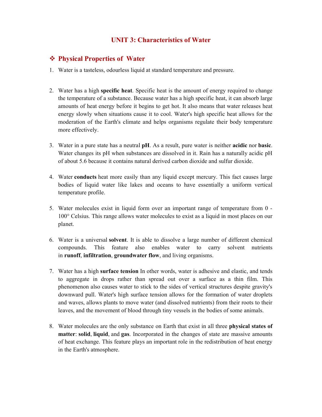 غلاف تقرير UNIT 3: Characteristics of Water: Physical Properties of Water