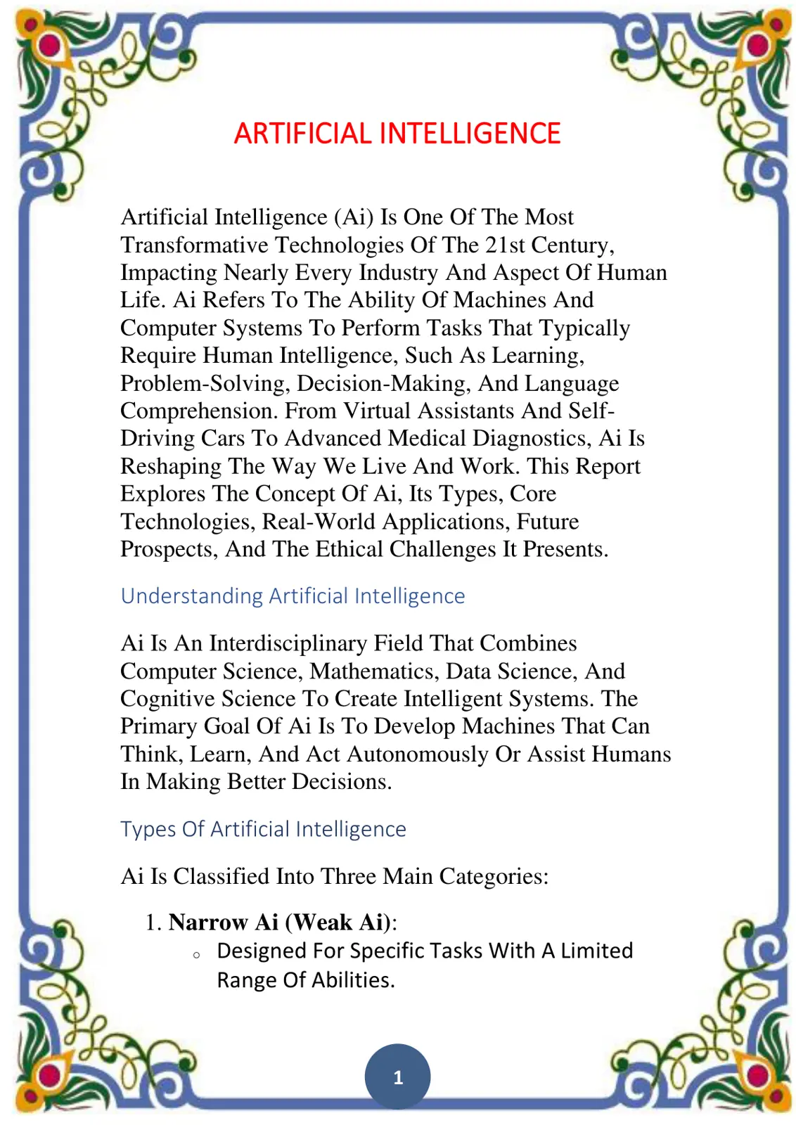 غلاف تقرير Artificial Intelligence