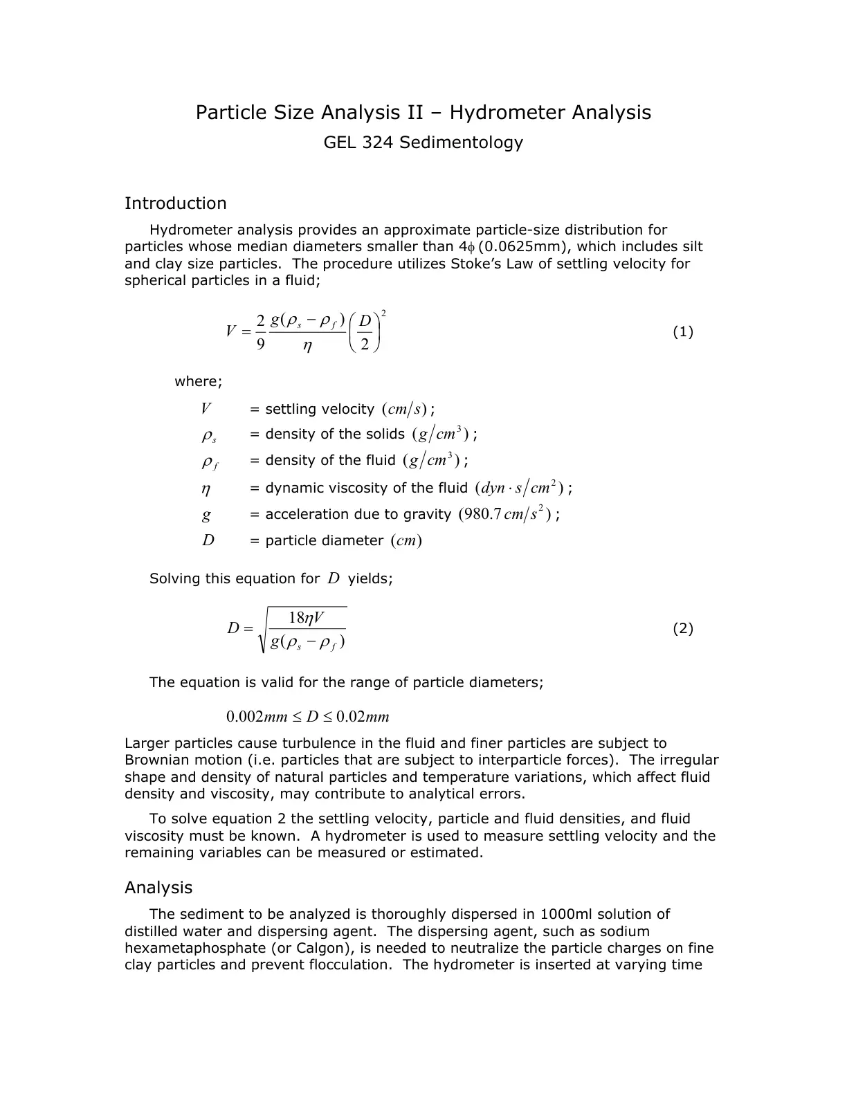 غلاف تقرير Particle Size Analysis II - Hydrometer Analysis