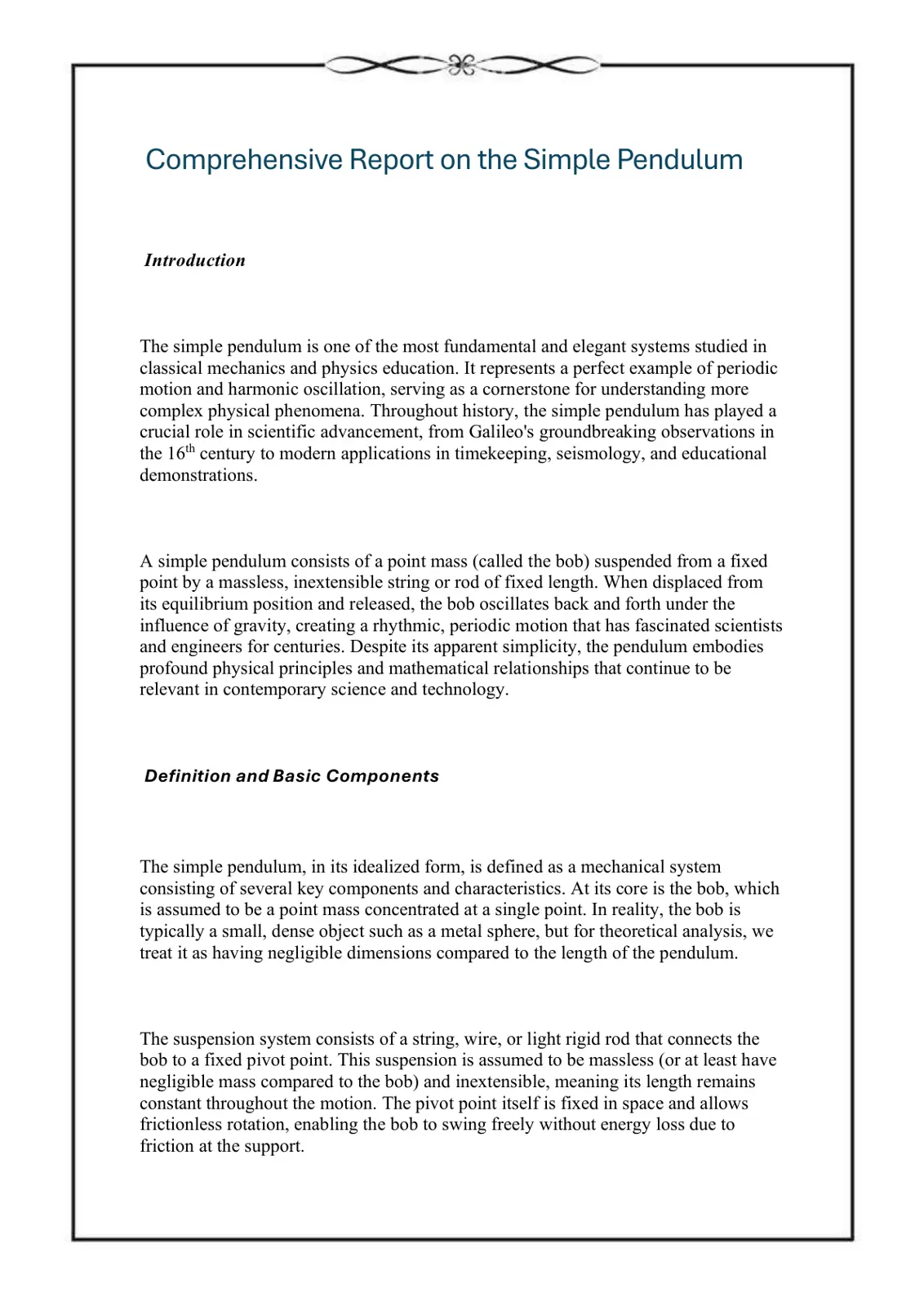 غلاف تقرير Comprehensive Report on the Simple Pendulum