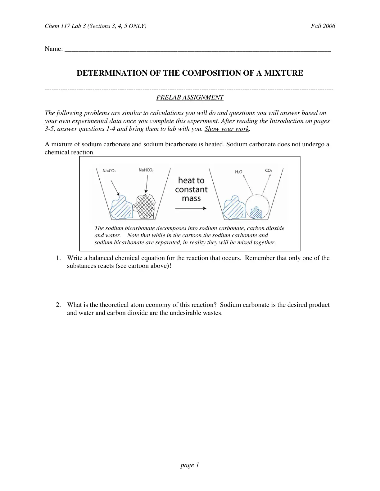 غلاف تقرير Determination of the Composition of a Mixture