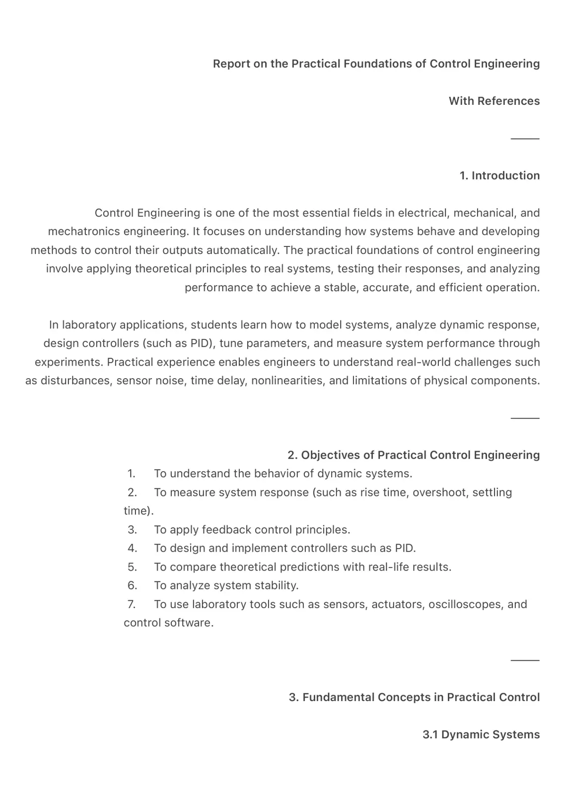 غلاف تقرير Report on the Practical Foundations of Control Engineering