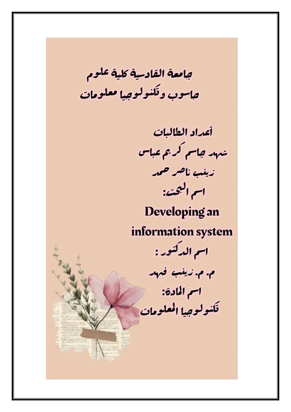 غلاف تقرير Developing an information system