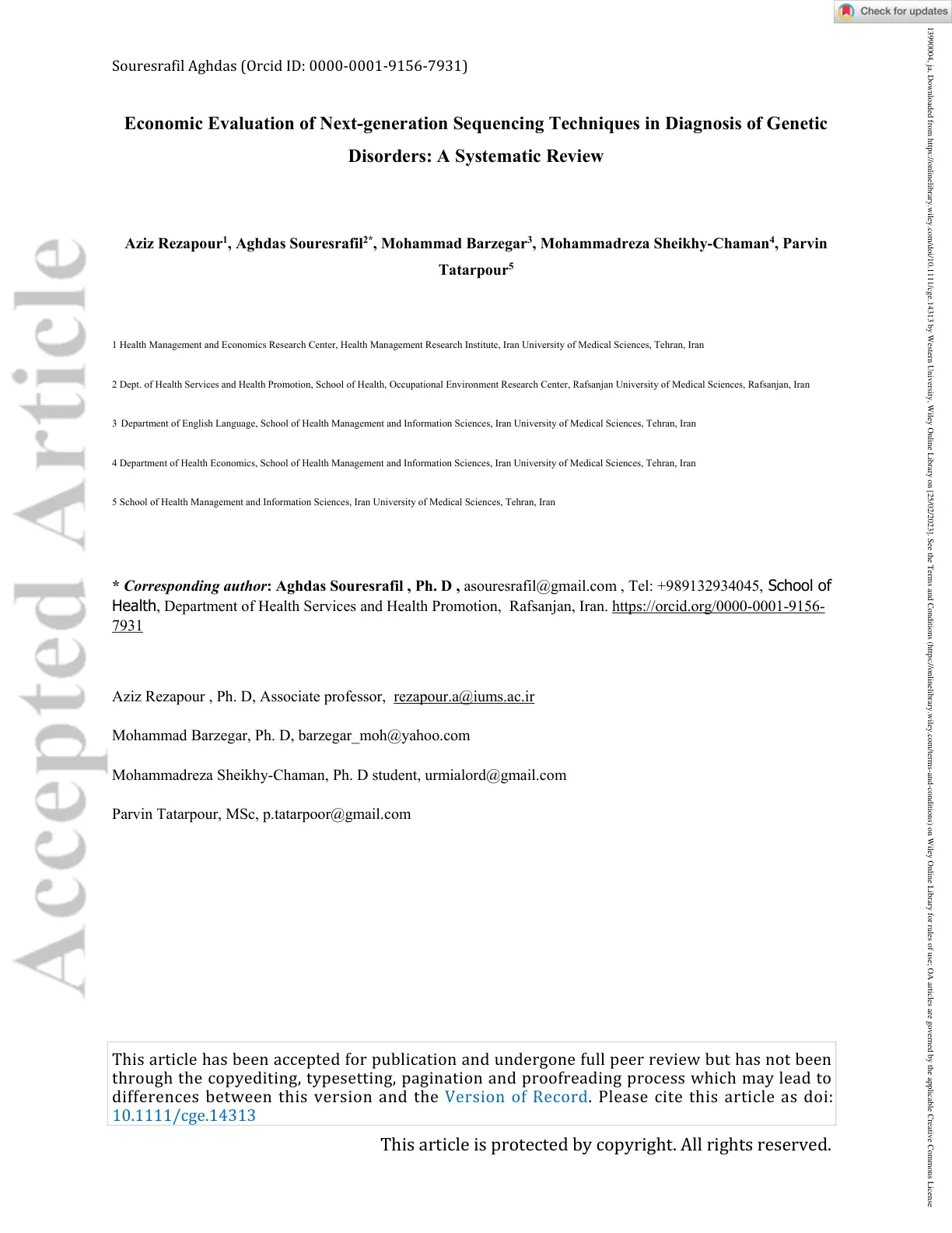 غلاف تقرير Economic Evaluation of Next-generation Sequencing Techniques in Diagnosis of Genetic Disorders: A Systematic Review