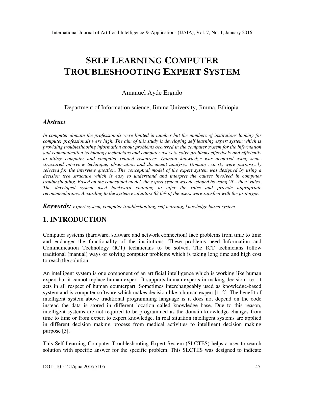 غلاف تقرير SELF LEARNING COMPUTER TROUBLESHOOTING EXPERT SYSTEM