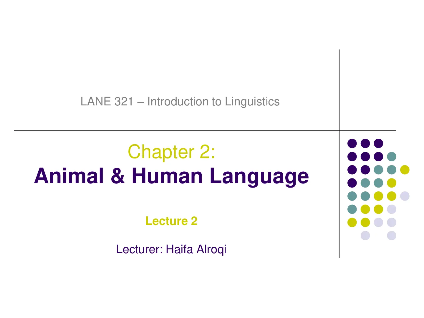 غلاف تقرير LANE 321 Introduction to Linguistics Chapter 2: Animal & Human Language