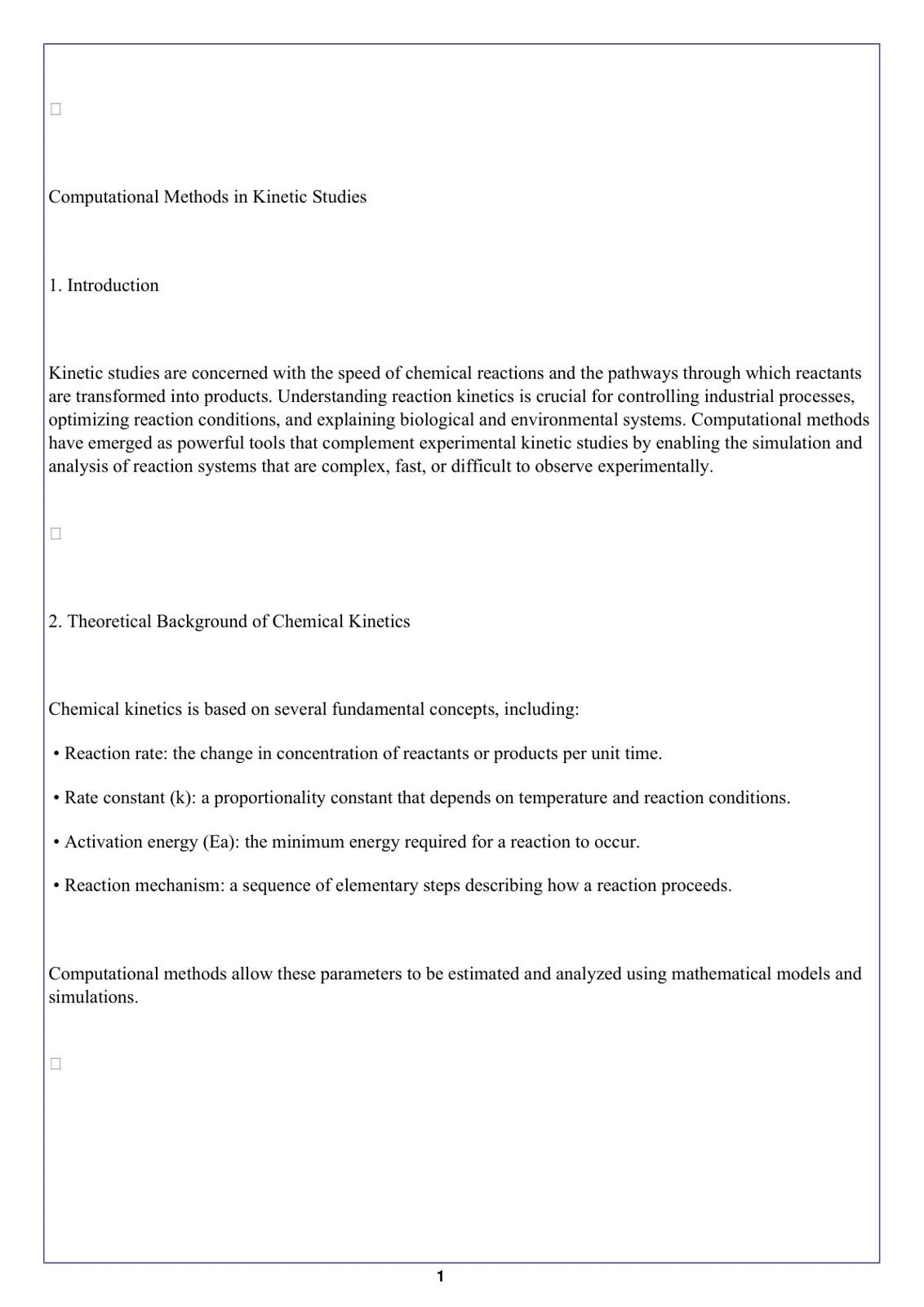 غلاف تقرير Computational Methods in Kinetic Studies