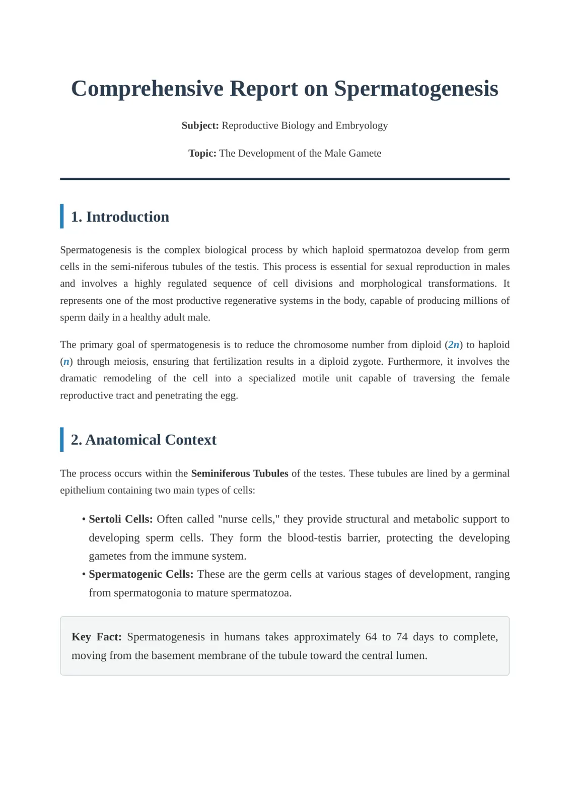 غلاف تقرير Comprehensive Report on Spermatogenesis