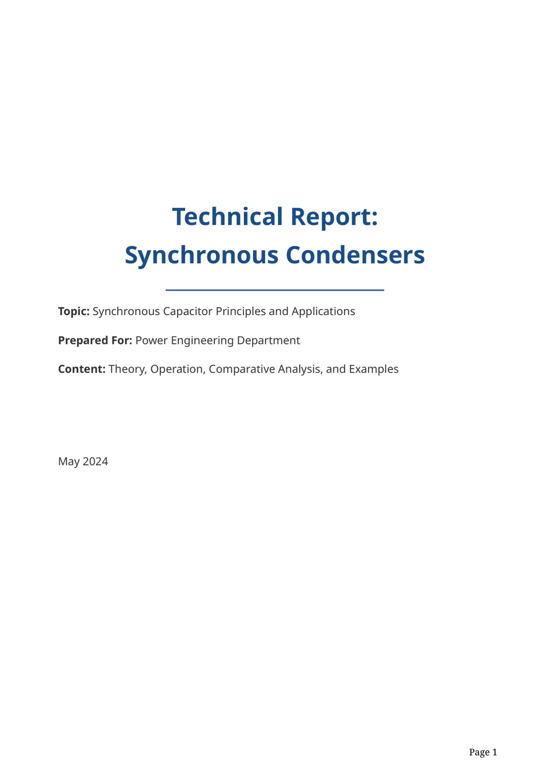 غلاف تقرير Technical Report: Synchronous Condensers