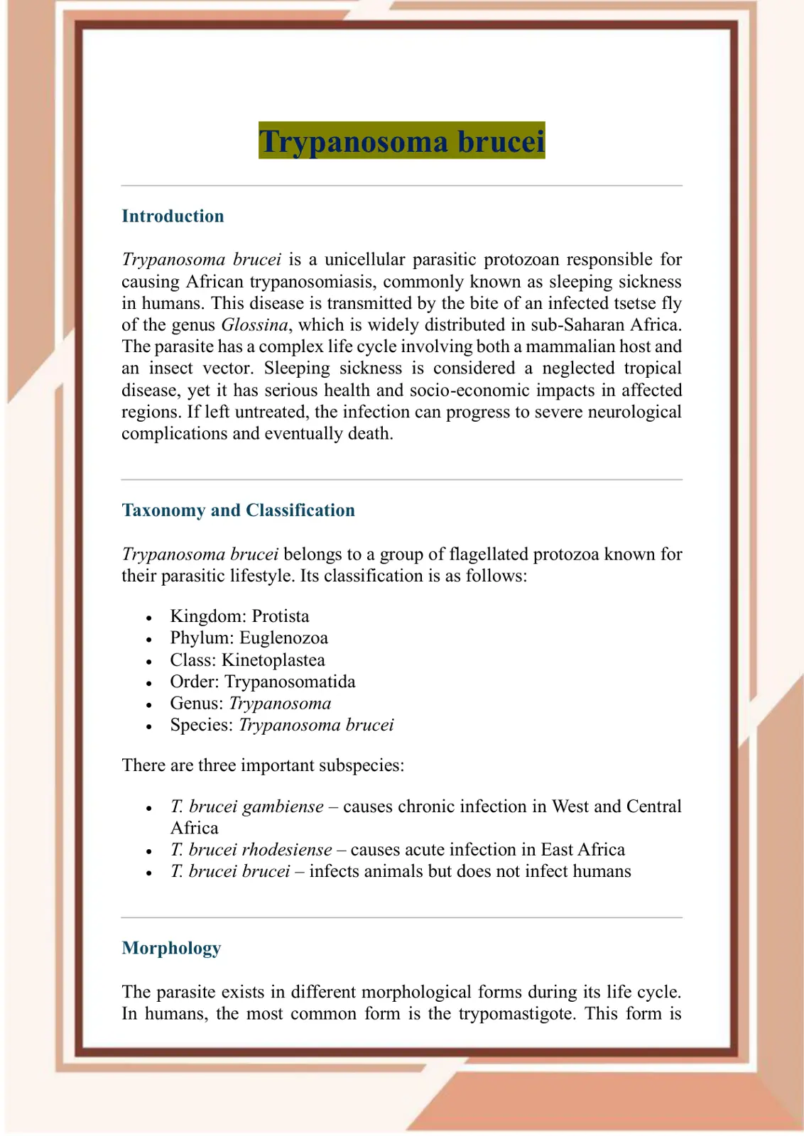 غلاف تقرير Trypanosoma brucei