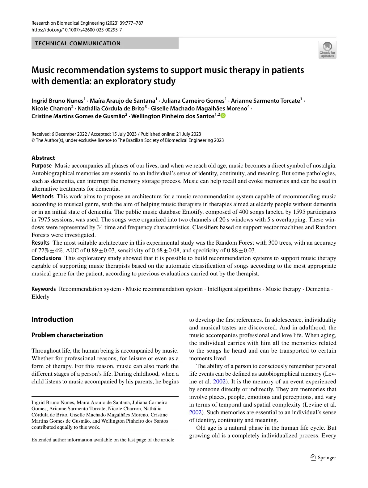 غلاف تقرير Music recommendation systems to support music therapy in patients with dementia: an exploratory study