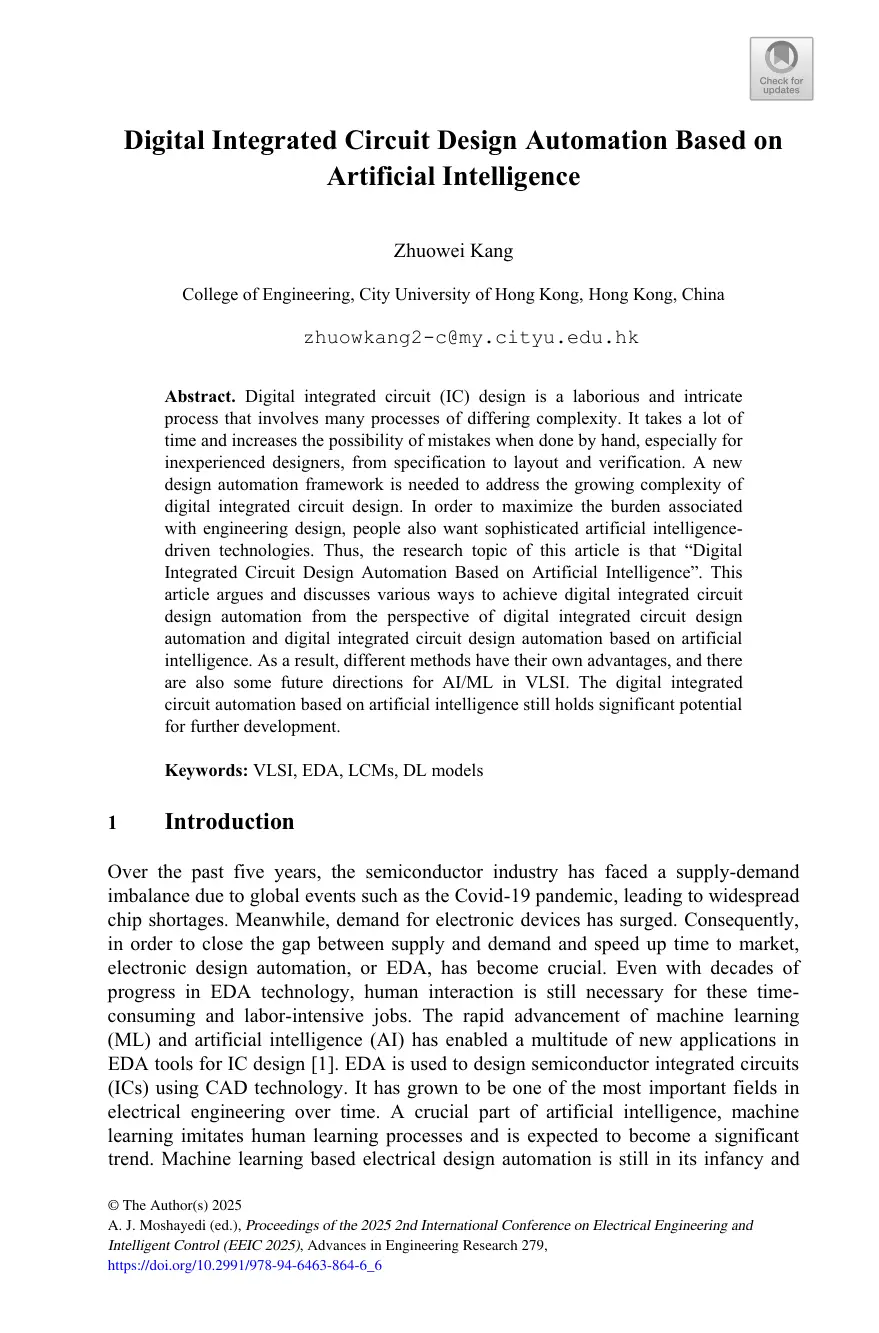 غلاف تقرير Digital Integrated Circuit Design Automation Based on Artificial Intelligence