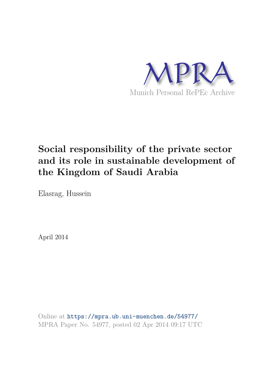 غلاف تقرير Social Responsibility of the Private Sector and its Role in Sustainable Development of the Kingdom of Saudi Arabia