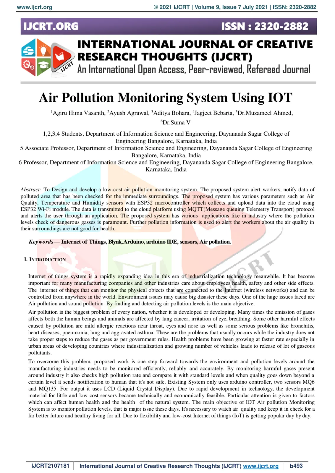 غلاف تقرير Air Pollution Monitoring System Using IOT
