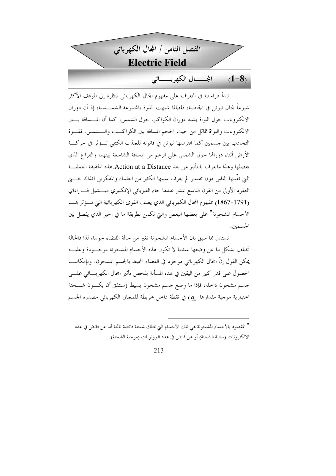 غلاف تقرير الفصل الثامن: المجال الكهربائي (Electric Field)