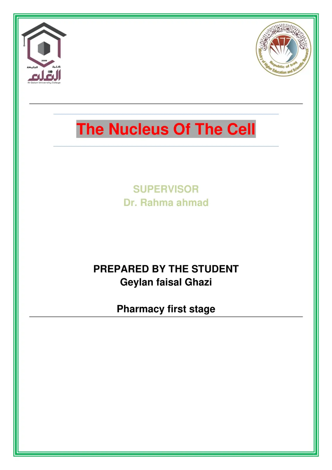 غلاف تقرير The Nucleus Of The Cell