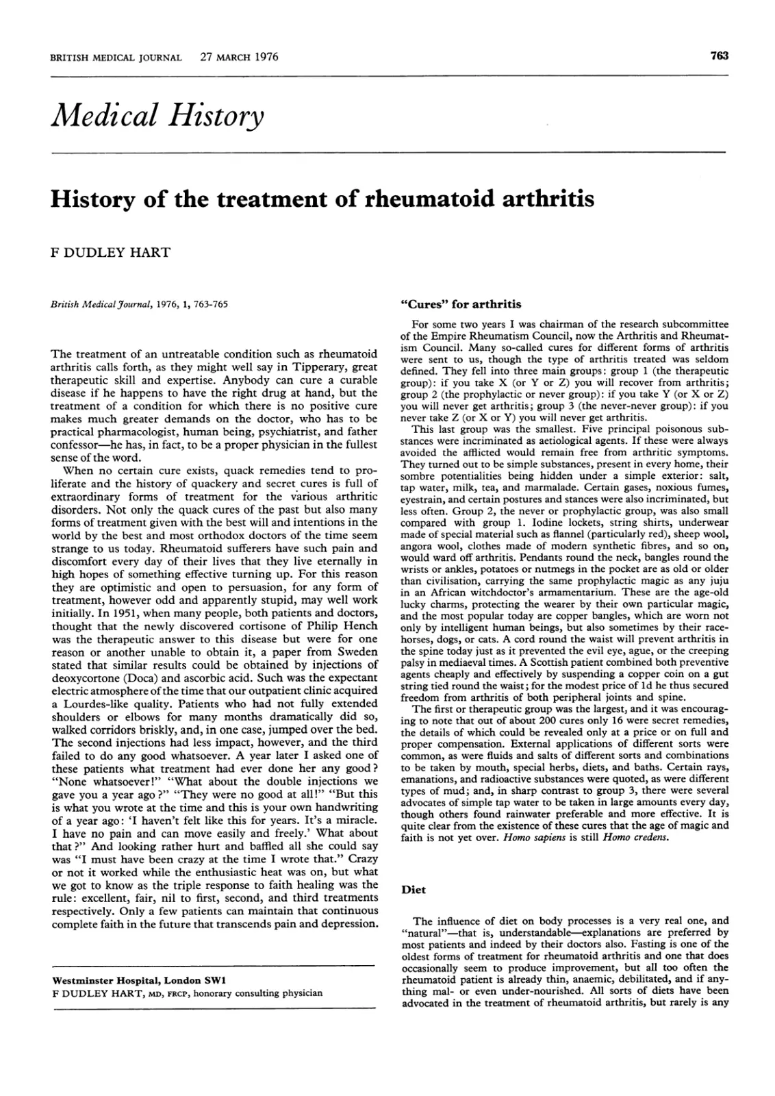 غلاف تقرير History of the treatment of rheumatoid arthritis