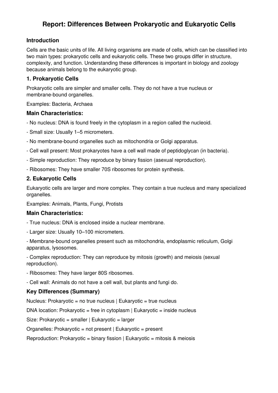 غلاف تقرير Report: Differences Between Prokaryotic and Eukaryotic Cells