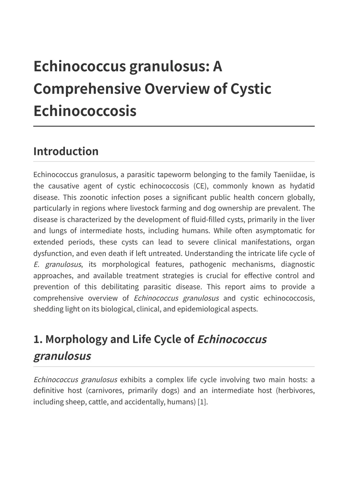 غلاف تقرير Echinococcus granulosus: A Comprehensive Overview of Cystic Echinococcosis