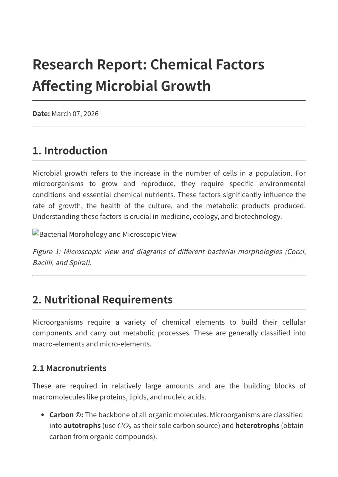 غلاف تقرير Research Report: Chemical Factors Affecting Microbial Growth