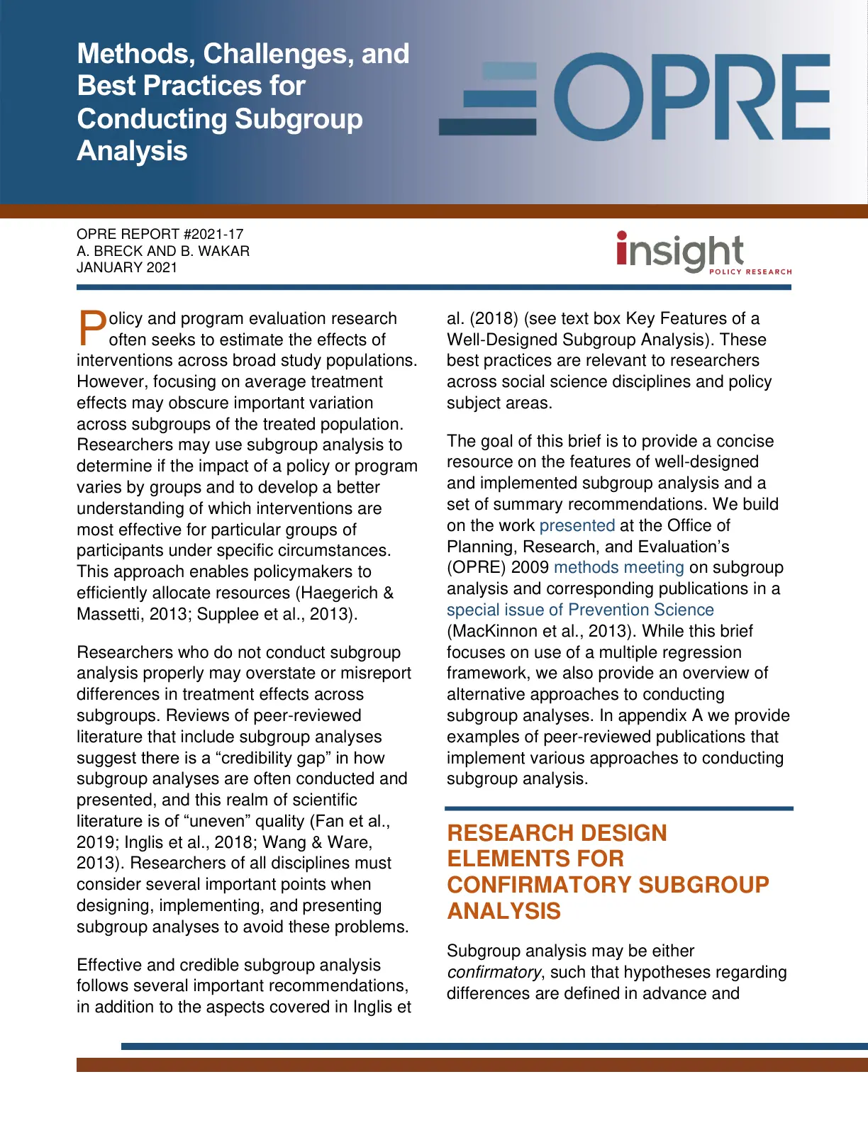 غلاف تقرير Methods, Challenges, and Best Practices for Conducting Subgroup Analysis