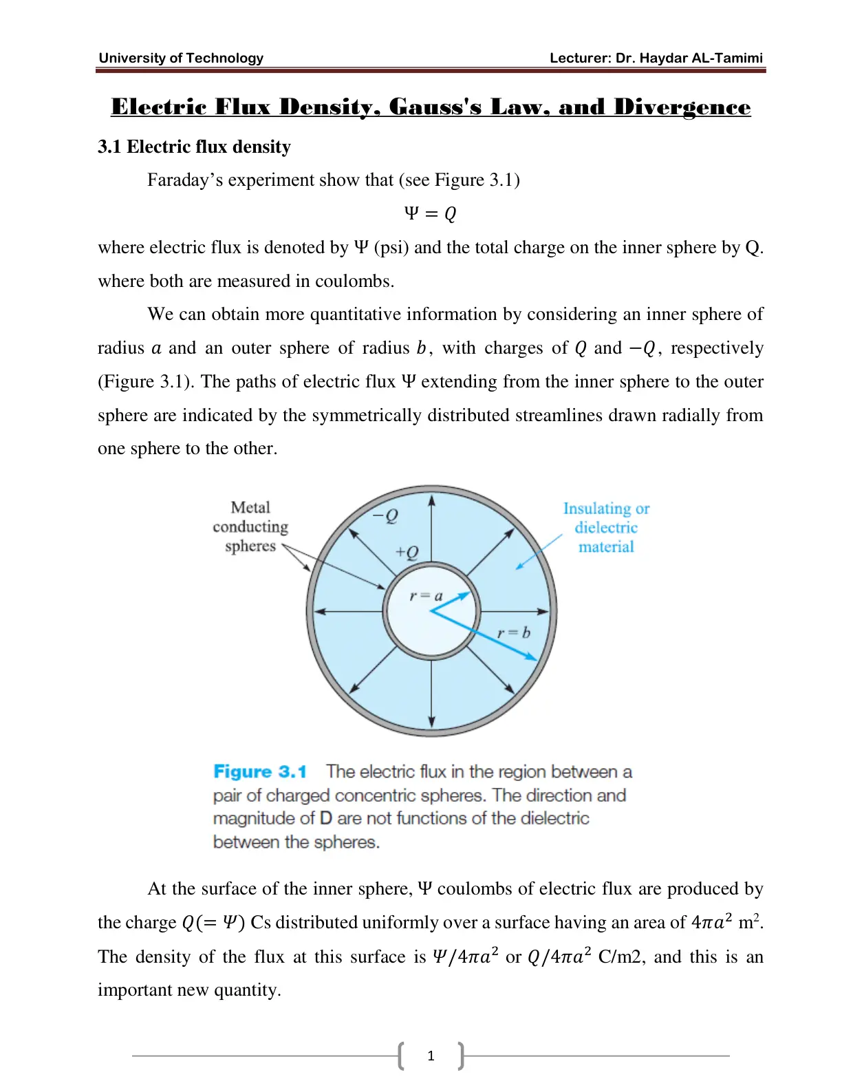 غلاف تقرير Electric Flux Density, Gauss's Law, and Divergence
