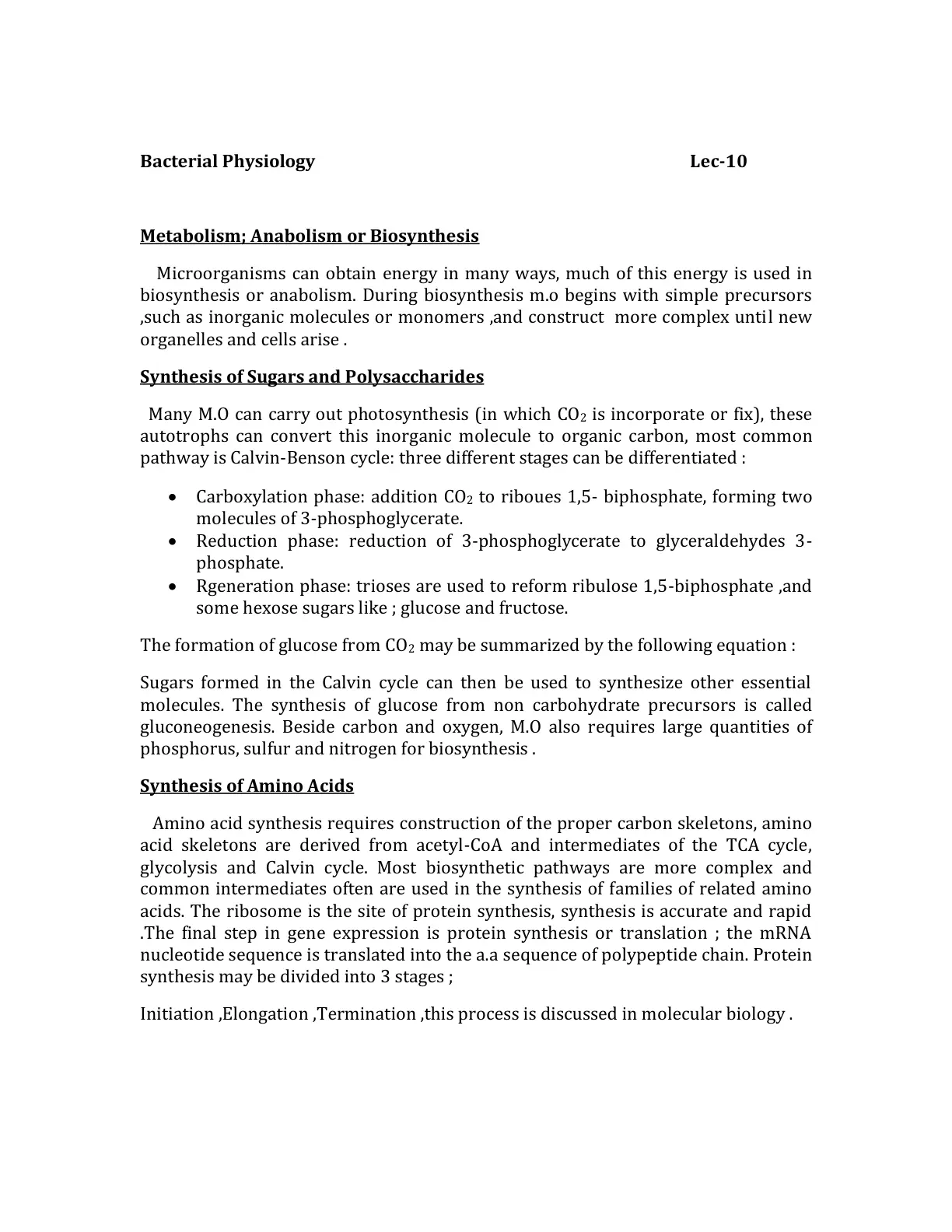 غلاف تقرير Bacterial Physiology - Lec-10: Metabolism; Anabolism or Biosynthesis