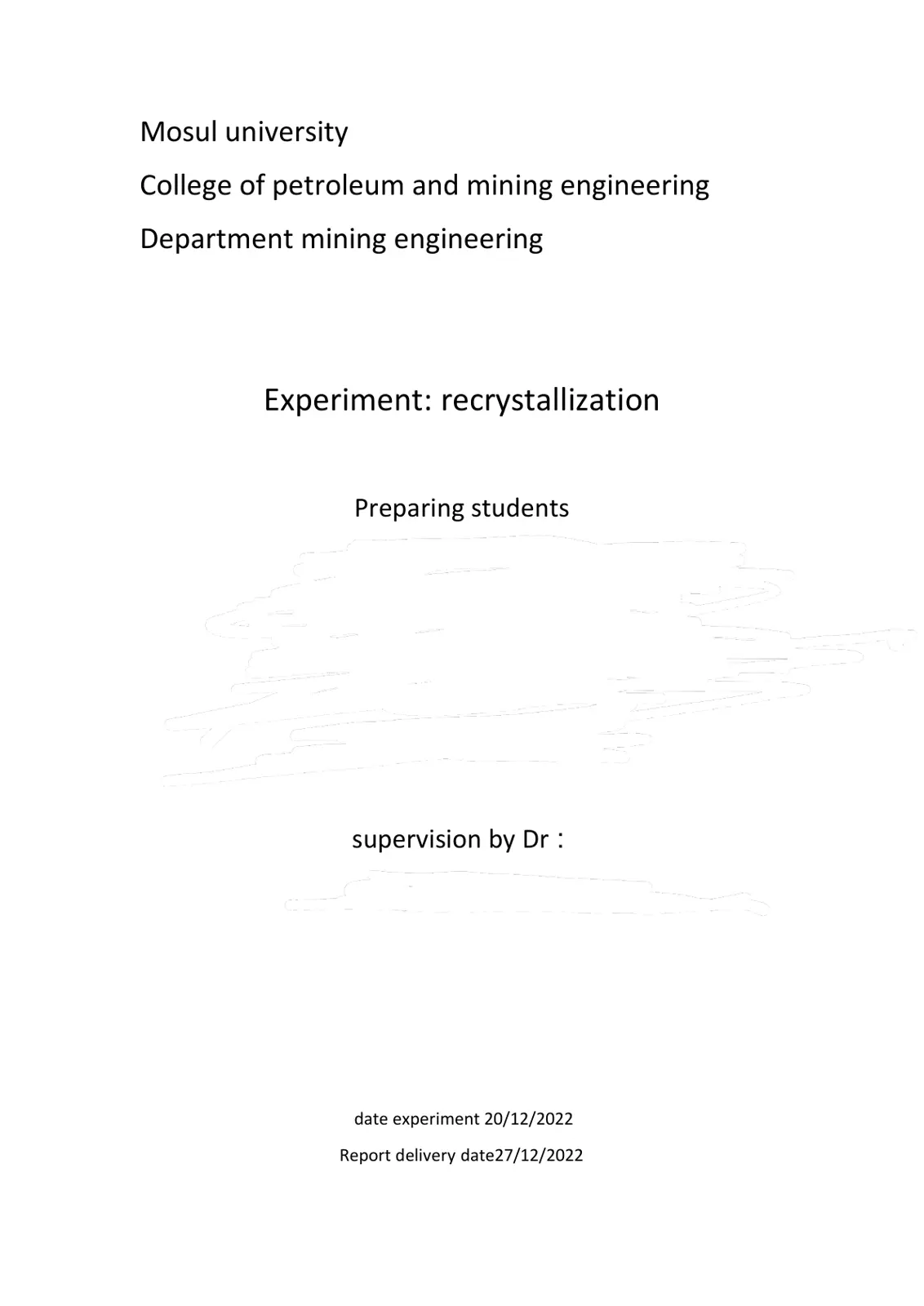غلاف تقرير Experiment: recrystallization