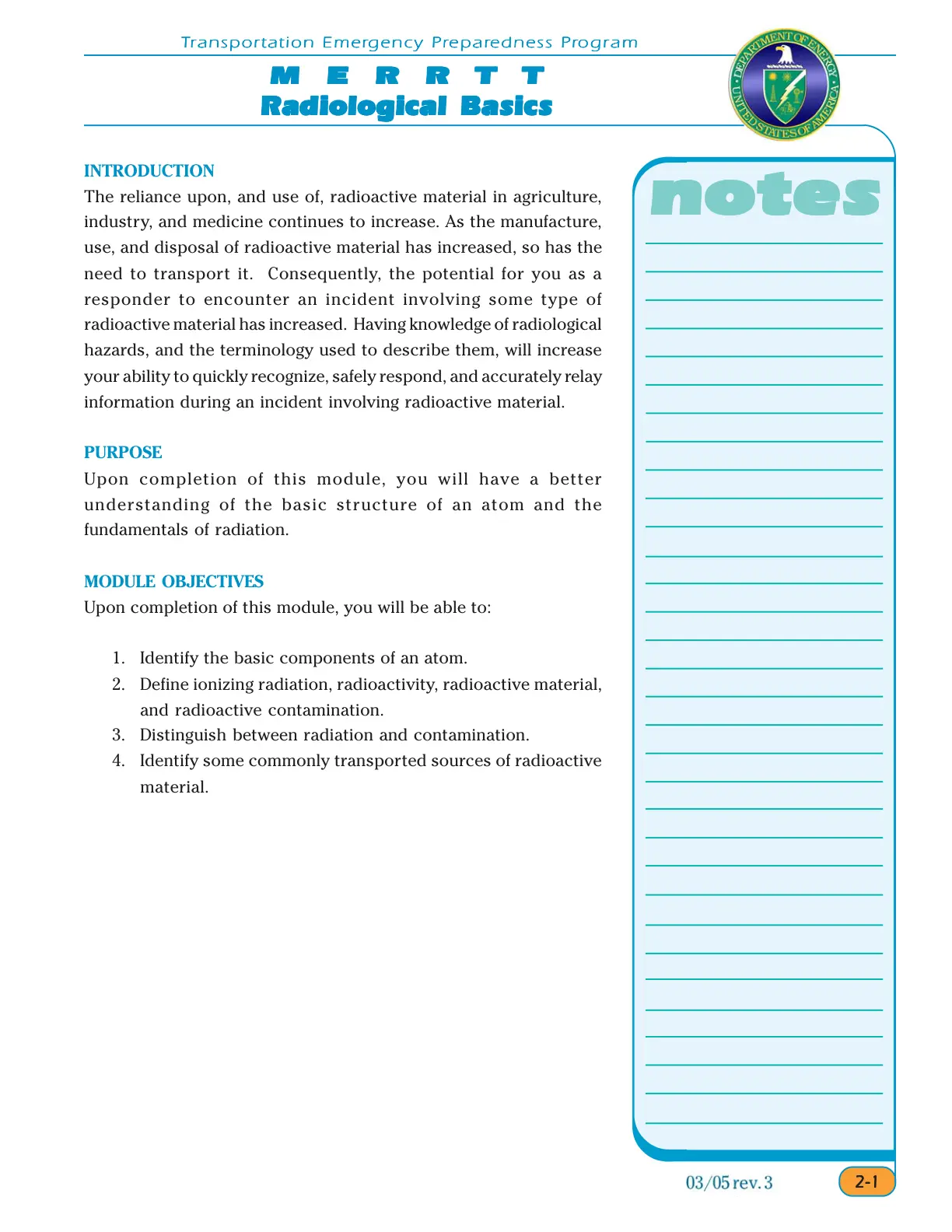 غلاف تقرير Transportation Emergency Preparedness Program Radiological Basics