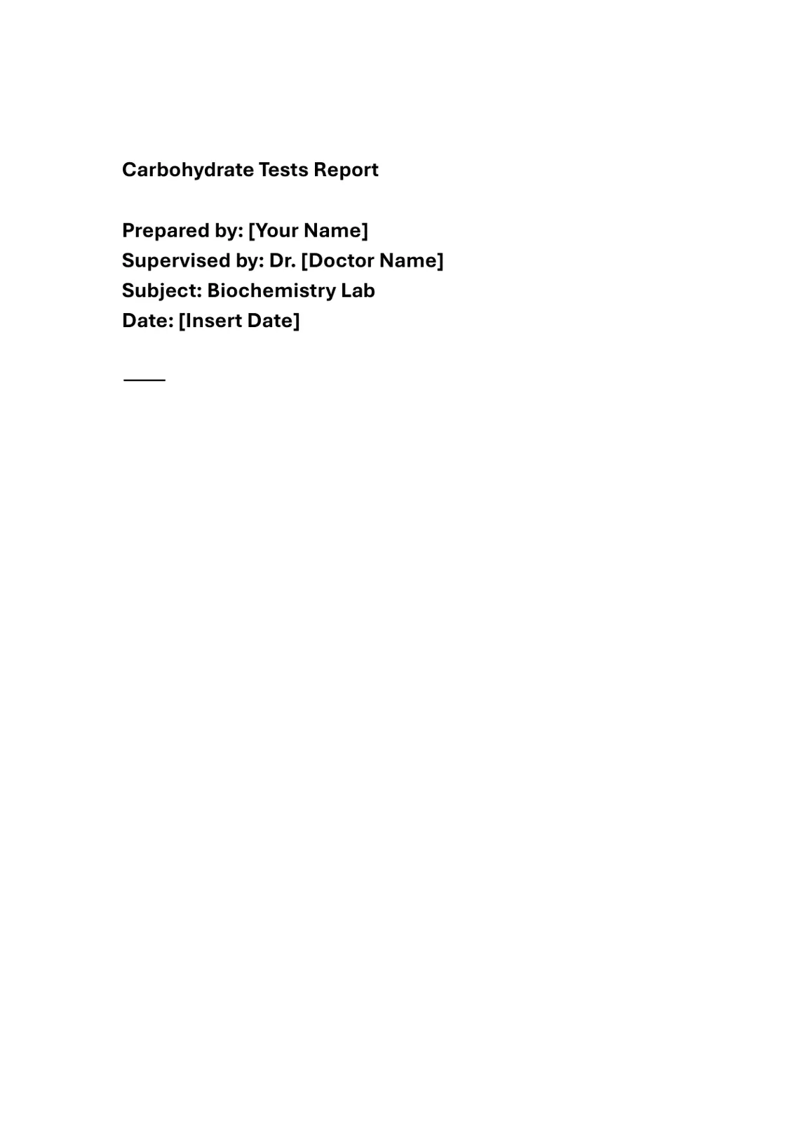 غلاف تقرير Carbohydrate Tests Report