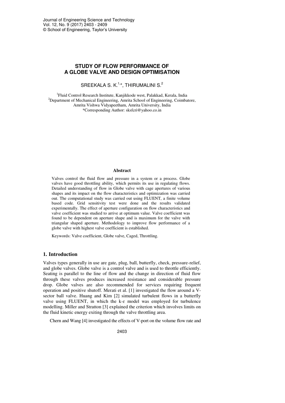 غلاف تقرير Study of Flow Performance of a Globe Valve and Design Optimisation