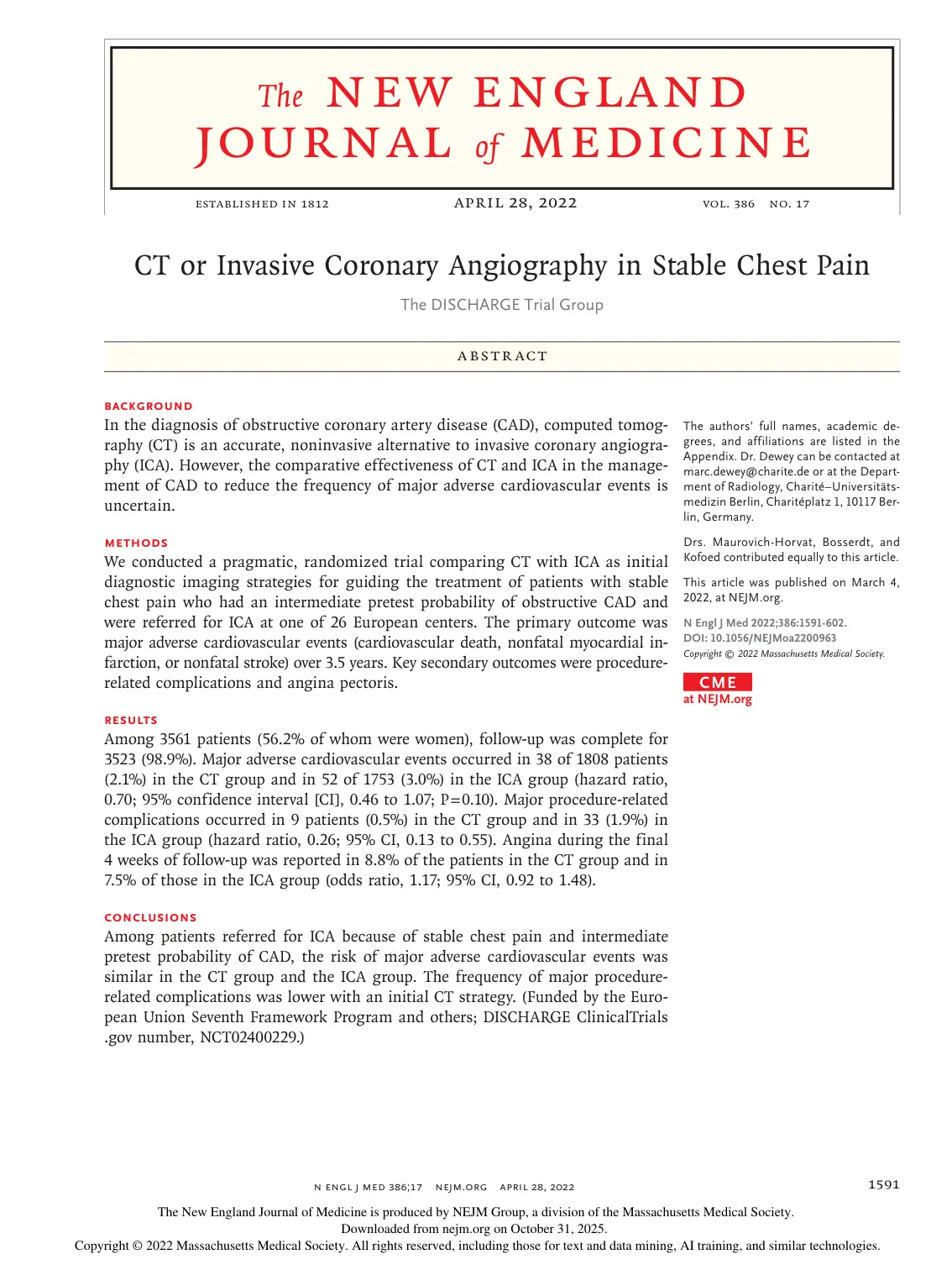 غلاف تقرير CT or Invasive Coronary Angiography in Stable Chest Pain